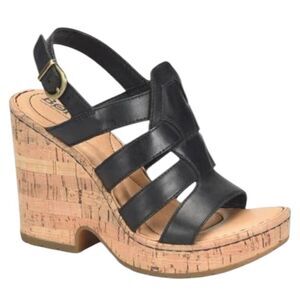 BØRN Bernese Cage Wedge Sandal Black Leather Cork Platform Size 10 NEW